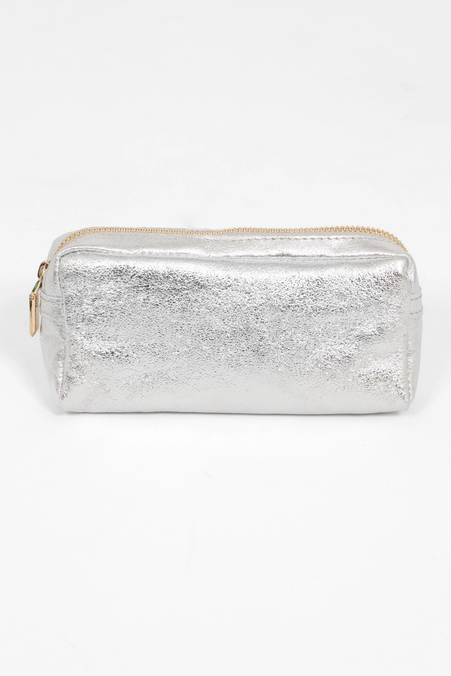 Allegra Italian Leather Cosmetic Bag - Silver, Metallic