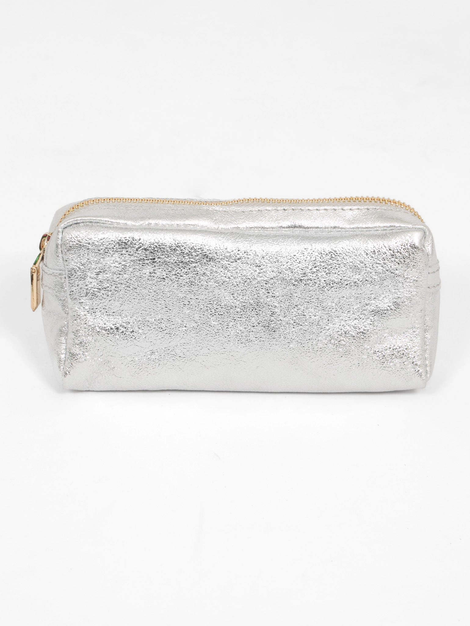 Allegra Italian Leather Cosmetic Bag - Silver, Metallic