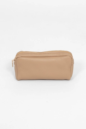 Allegra Italian Leather Cosmetic Bag - Taupe, Pebbled