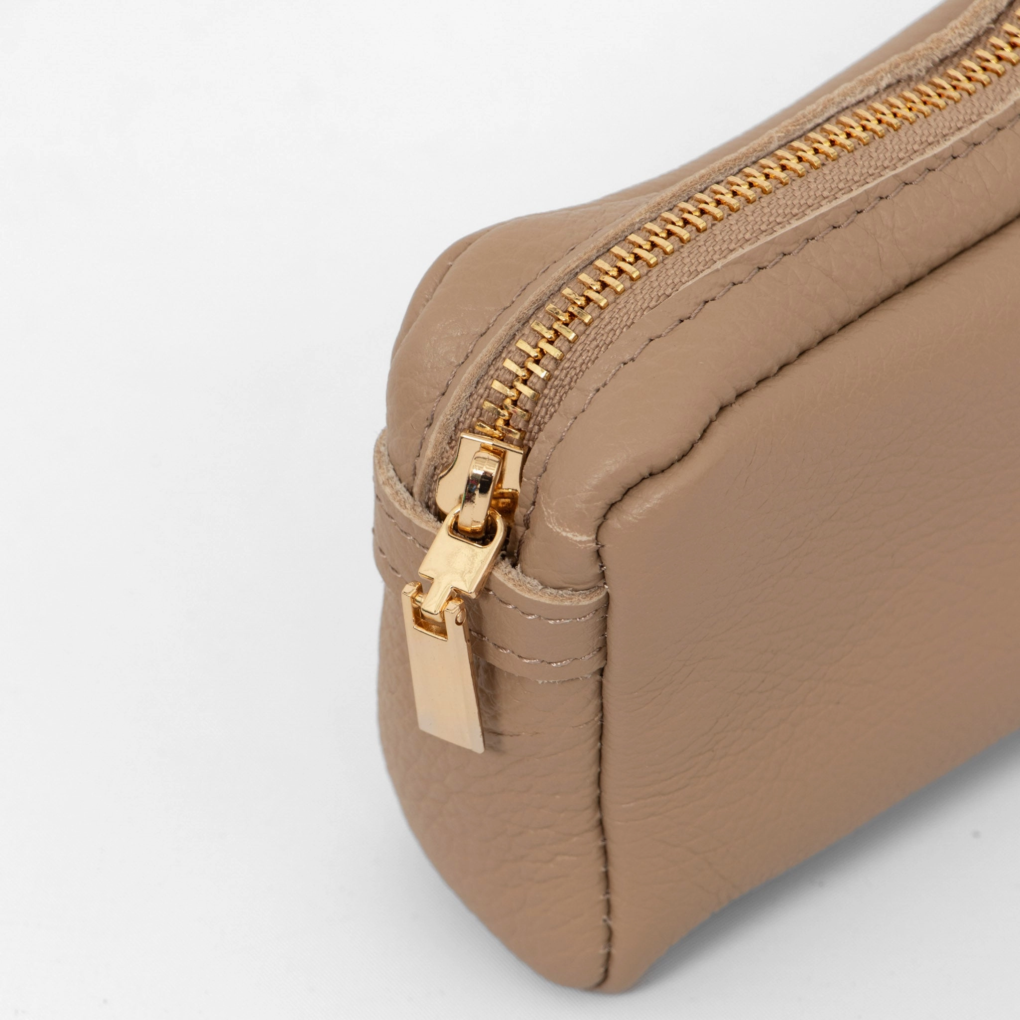 Allegra Italian Leather Cosmetic Bag - Taupe, Pebbled
