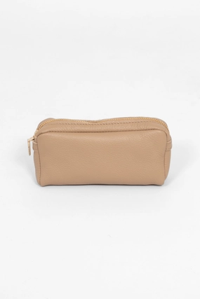 Allegra Italian Leather Cosmetic Bag - Taupe, Pebbled