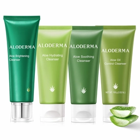 Aloderma Aloe Cleanser Set, 4 Pieces - Hydrating Cleanser, Soothing Cleanser, Brightening Cleanser, Oil Control Cleanser