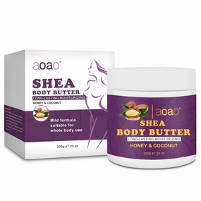 AOAO 200g/7.25oz Shea Body Butter with Honey & Coconut - Deep Moisturizing Cream for Pregnancy Belly, Enriched with Vitamin E & Shea Butter - Hypoallergenic, Suitable for All Skin Types