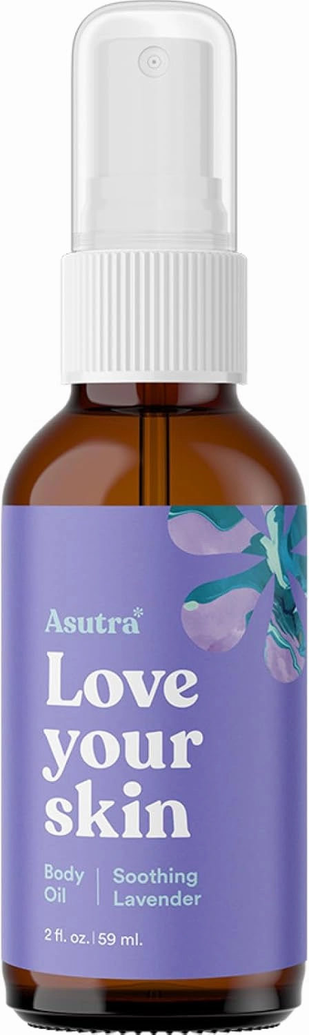 ASUTRA Lavender Body Oil, 2 oz - Coconut Oil and Organic Lavender Essential Oil, Smooth and Silky Body Oil, Soothes and Hydrates Skin
