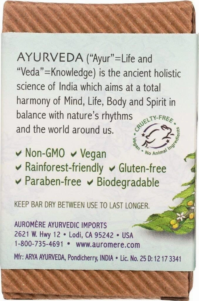 Auromere Ayurvedic Bar Soap, Tulsi Neem - Eco Friendly, Handmade, Vegan, Cruelty Free, Natural, Non GMO (2.75 oz), 6 pack