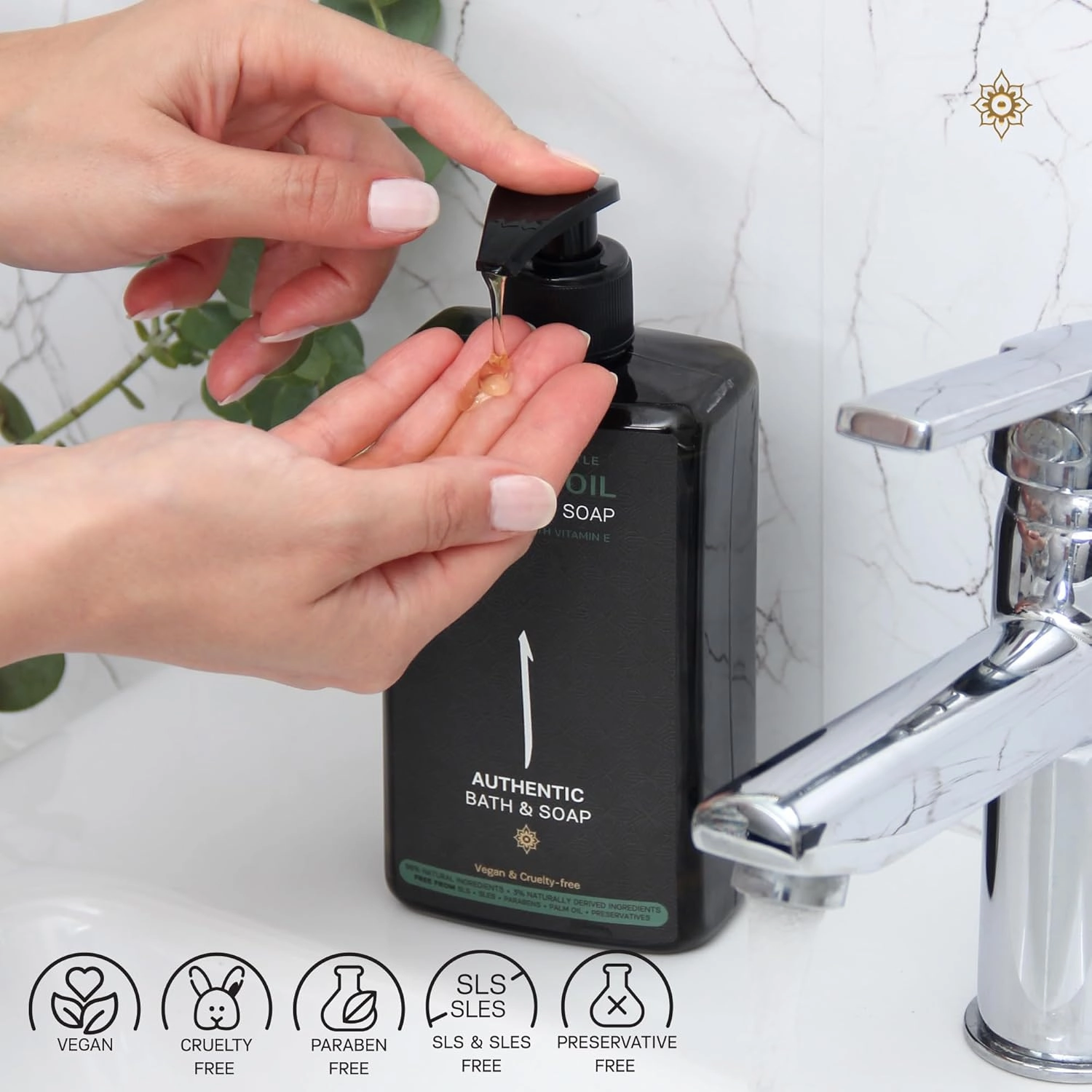 AUTHENTIC BATH & SOAP Organic Bay Leaves Oil & Castile Liquid Hand Soap – Gentle, Soothing, Paraben-Free with Vitamin E for Sensitive Skin, SLS & SLES Free, 16.9 Fl Oz