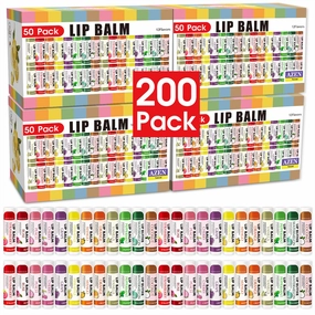 AZEN 200 Pack Lip Balm, Natural Lip Balm Bulk, Lip Care Product, Moisturizing Lip Balms for dry cracked lips - 12 Flavors