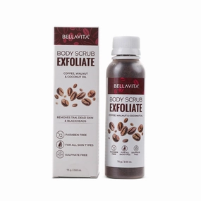 B el la V i t a Organic Exfoliate Coffee Scrub For Face & Body, Blackhead Remover, De Tan Removal Ayurveda, Dirt Removal From Neck, Knees, Elbows, Arms 75 G (Pack Of 1)