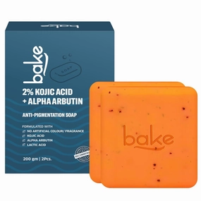 BAKE 2% Kojic Acid Scrub Treatment Soap (200 Gms Pack of 2) with Alpha Arbutin, Lactic Acid & Niacinamide | For Pigmentation, Dark Spots, Tan Removal, Brightens Underarms | Soap for Women & Men