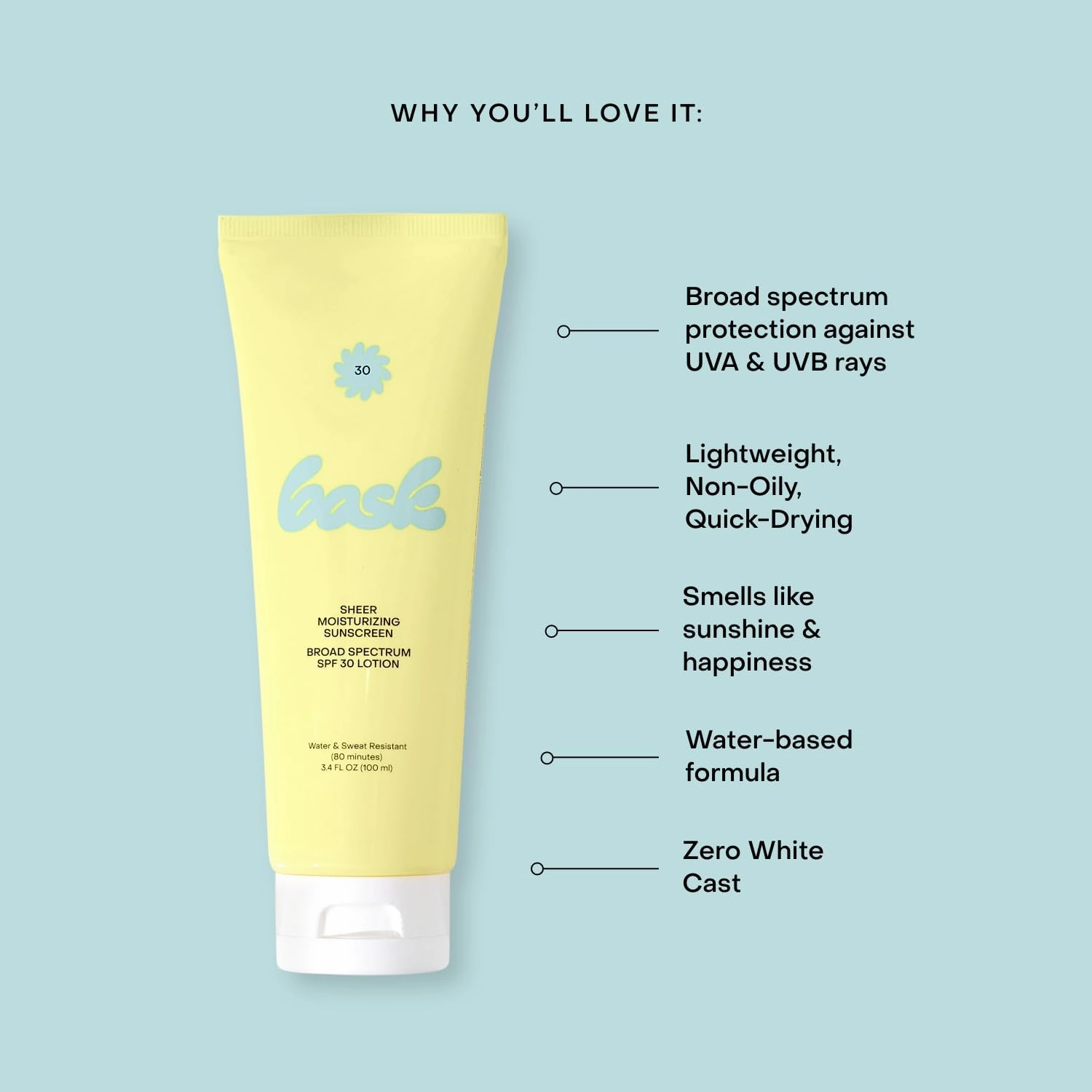 Bask Suncare SPF 30 Sheer Moisturizing Sunscreen Lotion - Broad Spectrum UVA/UVB Protection, Dermatologist Recommended, Hydrating, Lightweight & Fast Absorbing, No White Cast, Travel Size (Pack of 3)