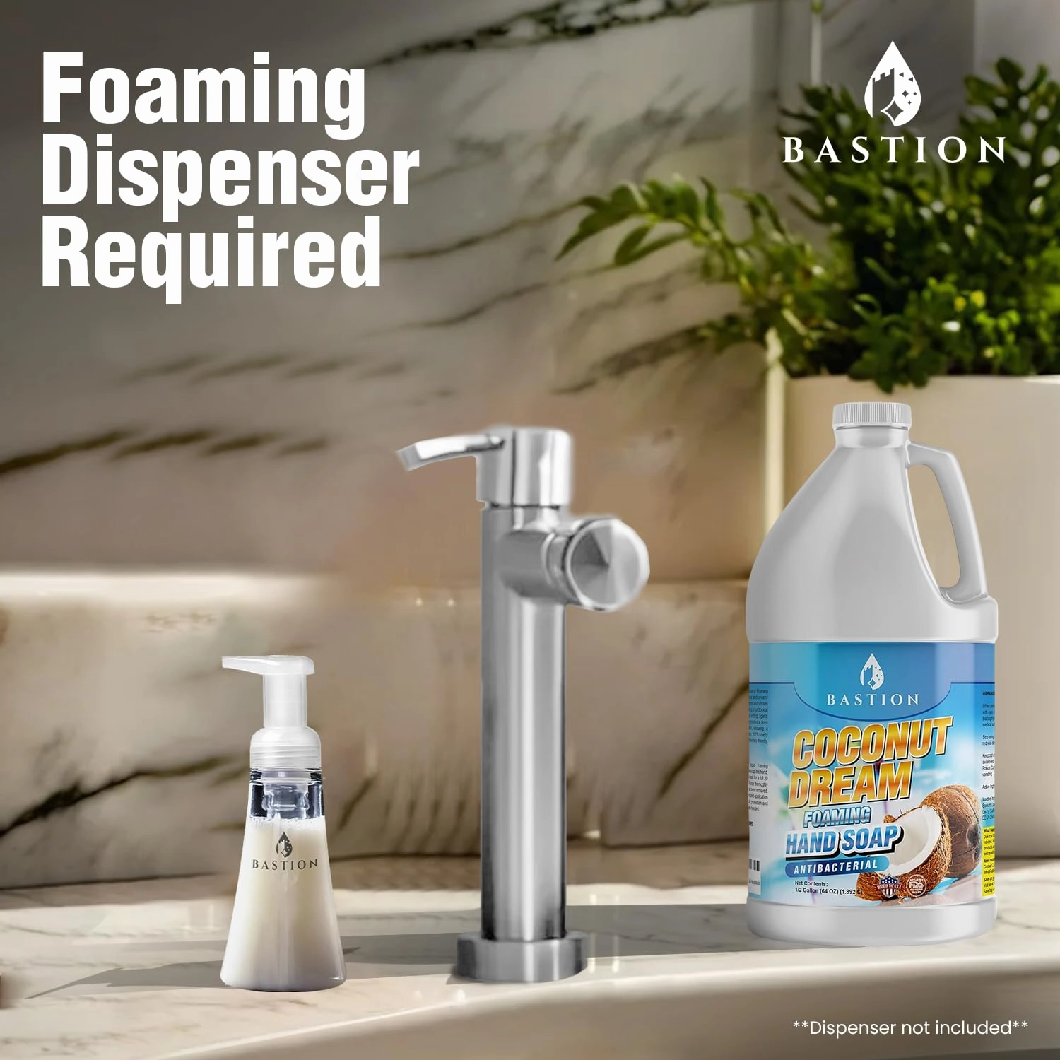 Bastion Antibacterial Foaming Hand Soap - Coconut Dream Hand Wash - Bulk Refill Jug. Coconut Dream Scented. Non-toxic. Made in the USA.(Foaming Dispenser Required) (6) 1/2 Gallon (384 oz)