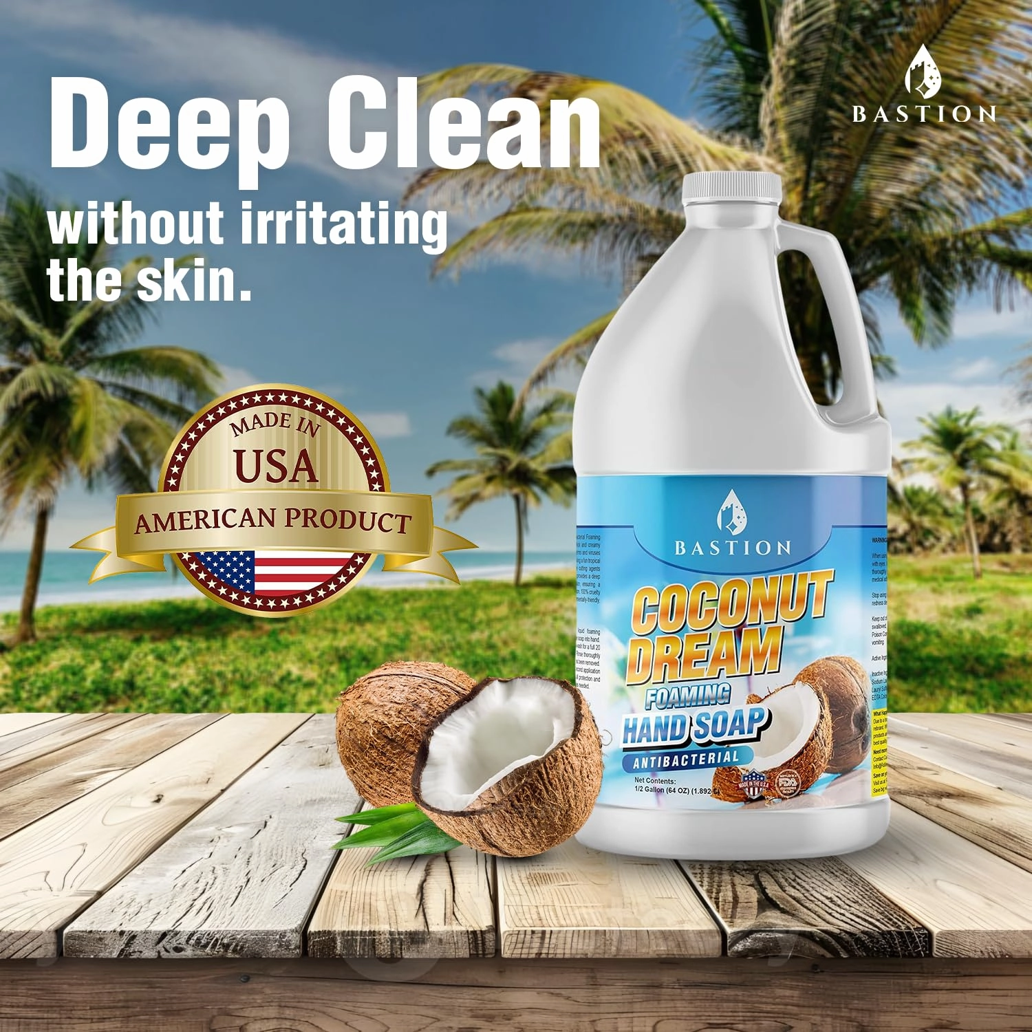 Bastion Antibacterial Foaming Hand Soap - Coconut Dream Hand Wash - Bulk Refill Jug. Coconut Dream Scented. Non-toxic. Made in the USA.(Foaming Dispenser Required) (6) 1/2 Gallon (384 oz)
