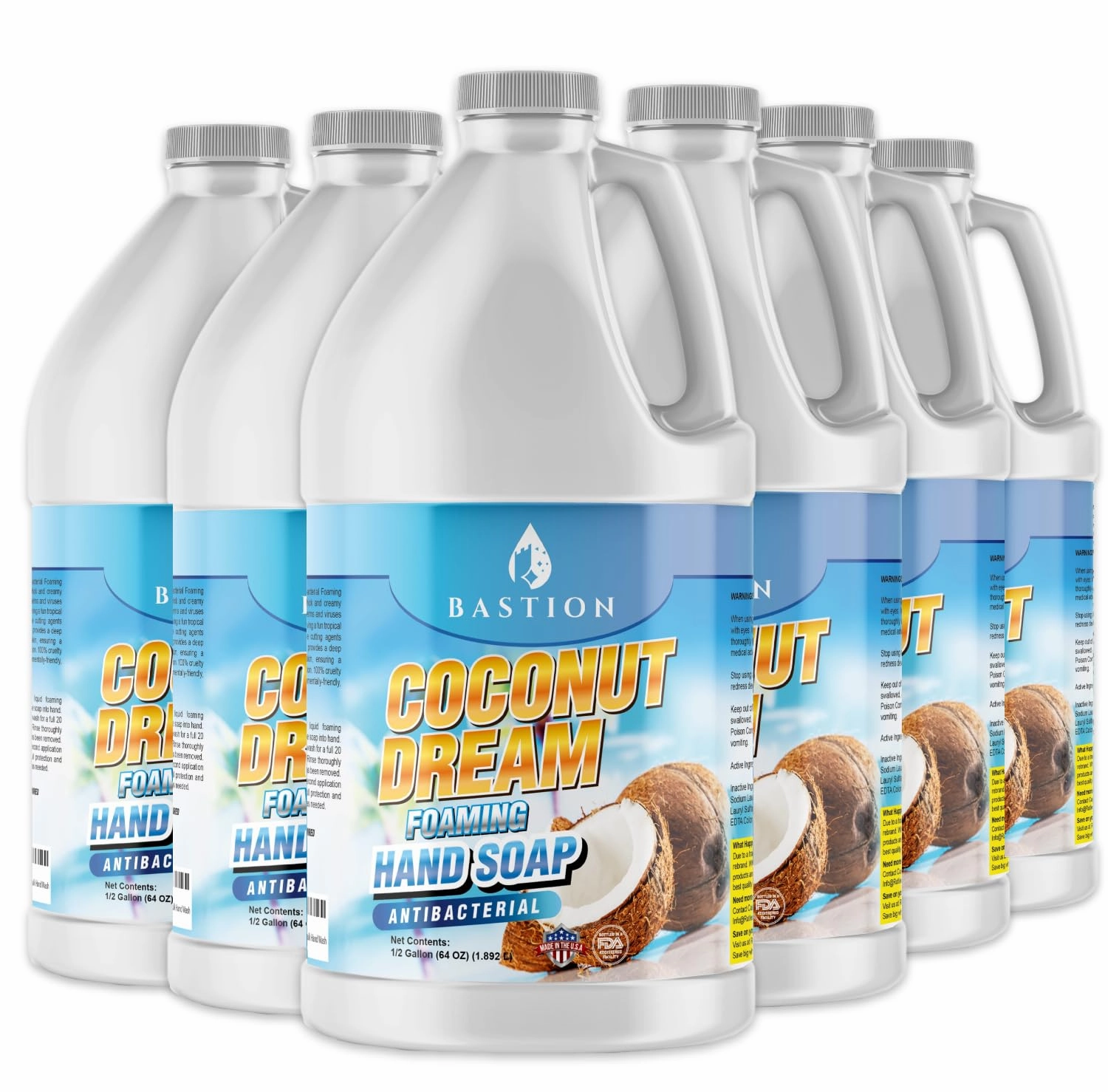 Bastion Antibacterial Foaming Hand Soap - Coconut Dream Hand Wash - Bulk Refill Jug. Coconut Dream Scented. Non-toxic. Made in the USA.(Foaming Dispenser Required) (6) 1/2 Gallon (384 oz)