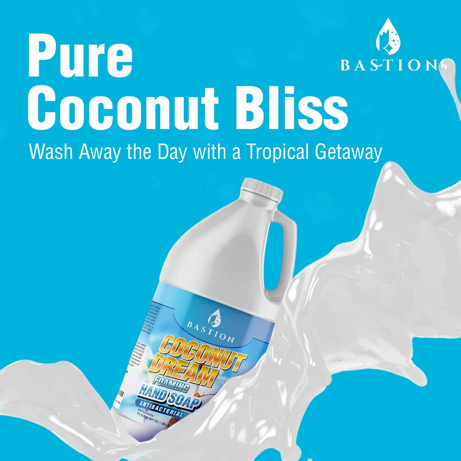 Bastion Antibacterial Foaming Hand Soap - Coconut Dream Hand Wash - Bulk Refill Jug. Coconut Dream Scented. Non-toxic. Made in the USA.(Foaming Dispenser Required) (6) 1/2 Gallon (384 oz)