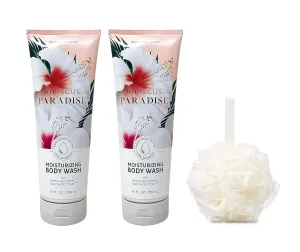Bath & Body Works Hibiscus Paradise 2 - Moisturizing Body Wash Gift Set Bundle with a Shower Sponge - Full Size
