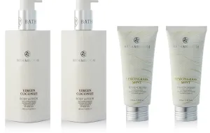 BATH and BLOOM Virgin Coconut Body Lotion and Lemongrass Mint Hand Cream Set.