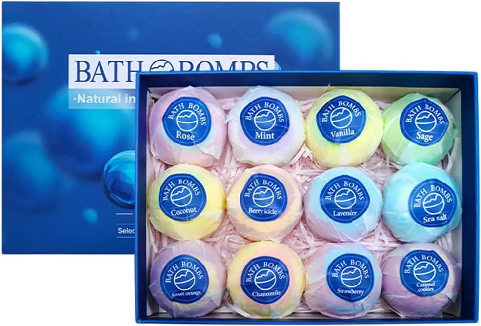 Bath Bombs Salt Balls,12 PCS Gift Set,Vanilla Lavender l Rose Extract Essential Oils,Moisturizing Dry Skin,Fizzy Spa,Relaxing,Bubble Bath Bomb for Gifts Idea for Men Women