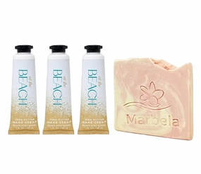 Bath & Body Works At The Beach 3 Pack Shea Butter Hand Cream Bundle with a Himalayan Salts Springs Sample Soap