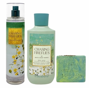 Bath & Body Works Chasing Fireflies Fragrance Mist and Body Wash Duo Set with a Fresh Forest Bar Soap - Full Size