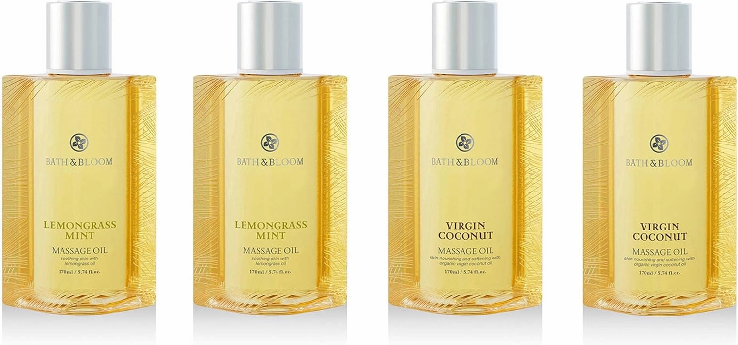 Bath and Bloom Lemongrass Mint and Virgin Coconut Massage Oil Set.