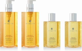 Bath and Bloom Mango Tangerine Shower Gel and Virgin Coconut Massage Oil Set.