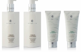 BATH and BLOOM Virgin Coconut Body Lotion and Jasmine Hand Cream Set.