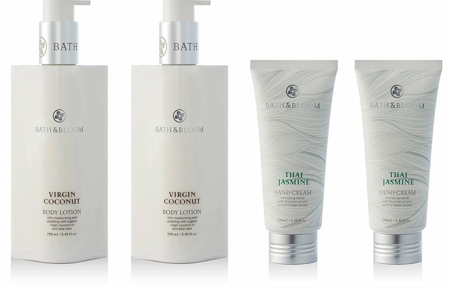 BATH and BLOOM Virgin Coconut Body Lotion and Jasmine Hand Cream Set.