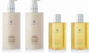 Bath and Bloom Virgin Coconut Shower Cream and Mango Tangerine Massage Oil Set.