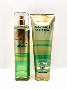 Bath and Body Work Coconut Lime Verbena Gift Set, Fine Fragrance Mist 8 FL OZ, Ultimate Hydration Body Cream 8 OZ