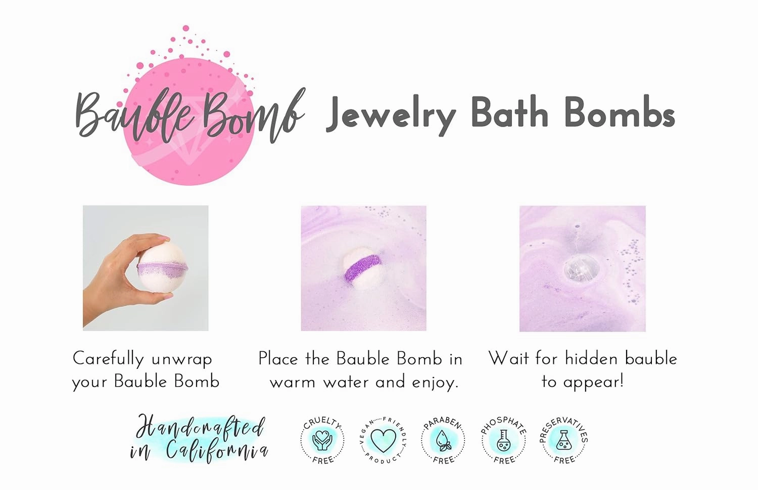 Bath Bomb Deluxe 8oz. and Surprise Jewelry Made in USA, Perfect for Bubble Spa Bath. Handmade Birthday Mothers Day Gifts for Women & Kids (Very Berry Mimosa, Pendant)