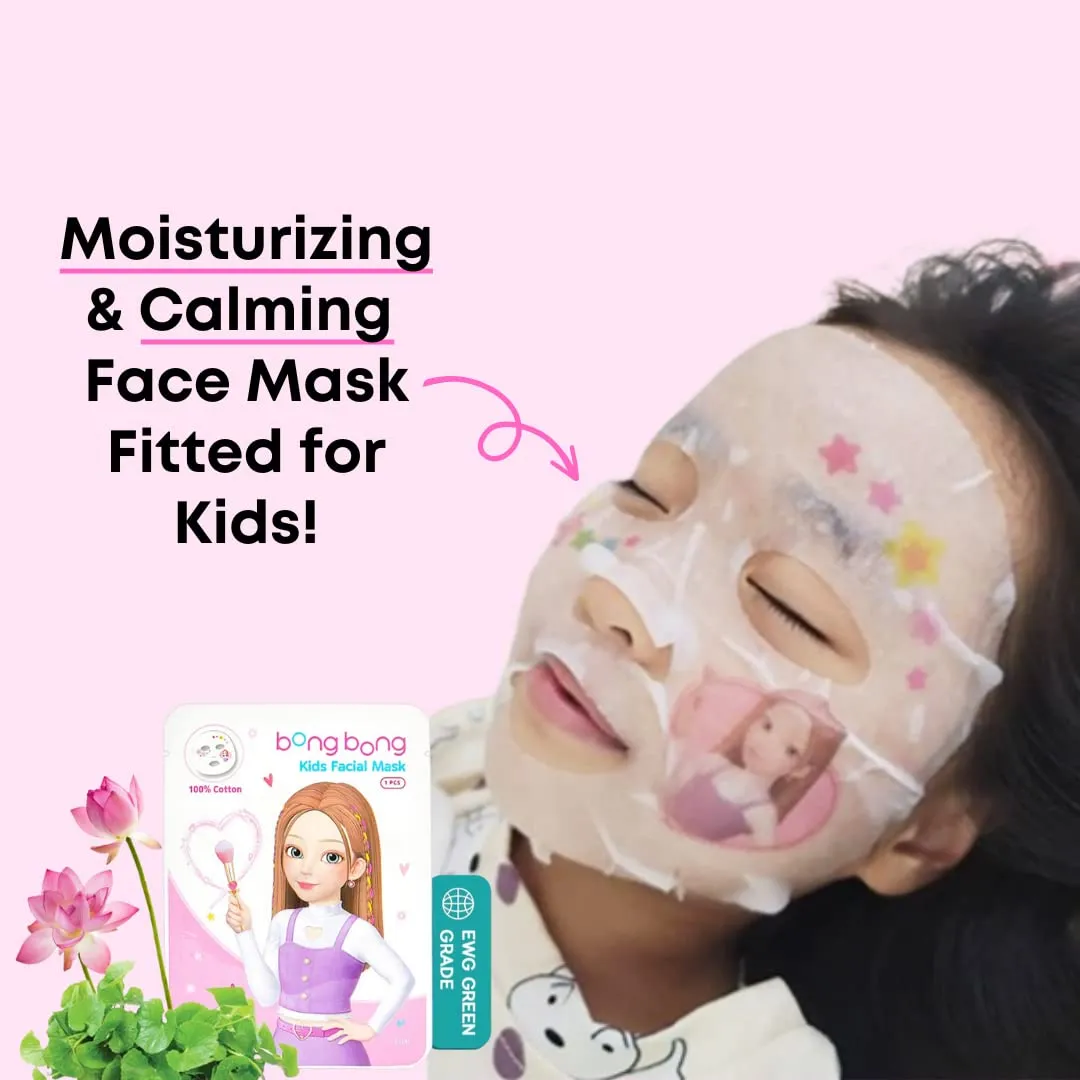 BB Kids Face Masks Spa 5-Pack With Spa Headband | Kids Facial Masks for Girls With 100% Cotton Sheets | Princess Facial Mask for Kids Spa Party Birthday Sleepover (10-Pack with Purple Band)
