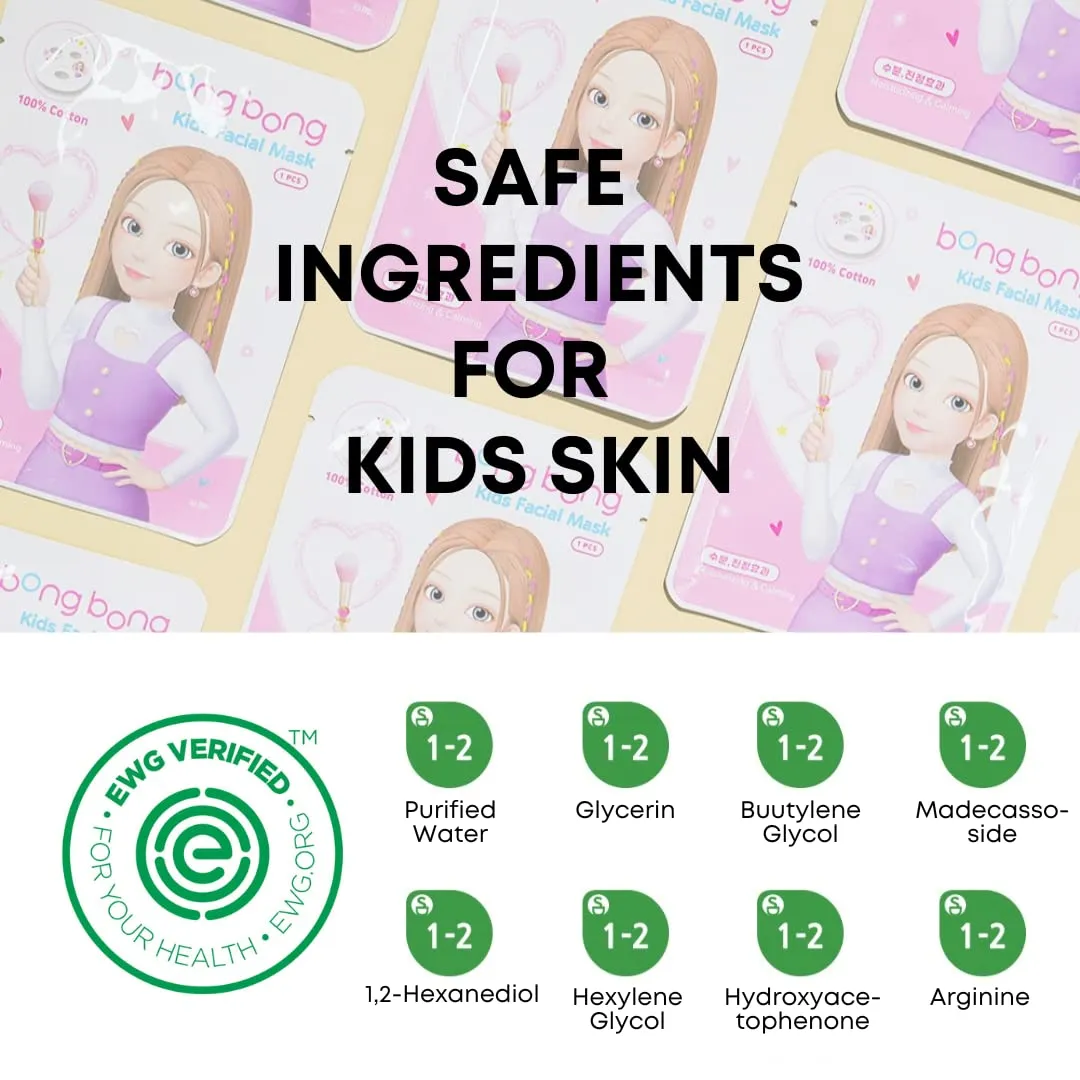 BB Kids Face Masks Spa 5-Pack With Spa Headband | Kids Facial Masks for Girls With 100% Cotton Sheets | Princess Facial Mask for Kids Spa Party Birthday Sleepover (10-Pack with Purple Band)