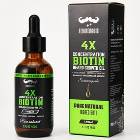 Beard Oil for Men – 4X Concentration Biotin Vanilla Beard Serum with Castor & Grape Seed – Conditions, Softens & Promotes Beard Growth – Gift for Him – 2 oz