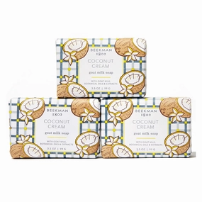 Beekman 1802 Coconut Cream 3-Pack Palm-Sized Bar Soap Set - Scented - 3.5 oz - Cleanses, Nourishes & Hydrates - Certified Microbiome Friendly - No Irritation - Good for Sensitive Skin