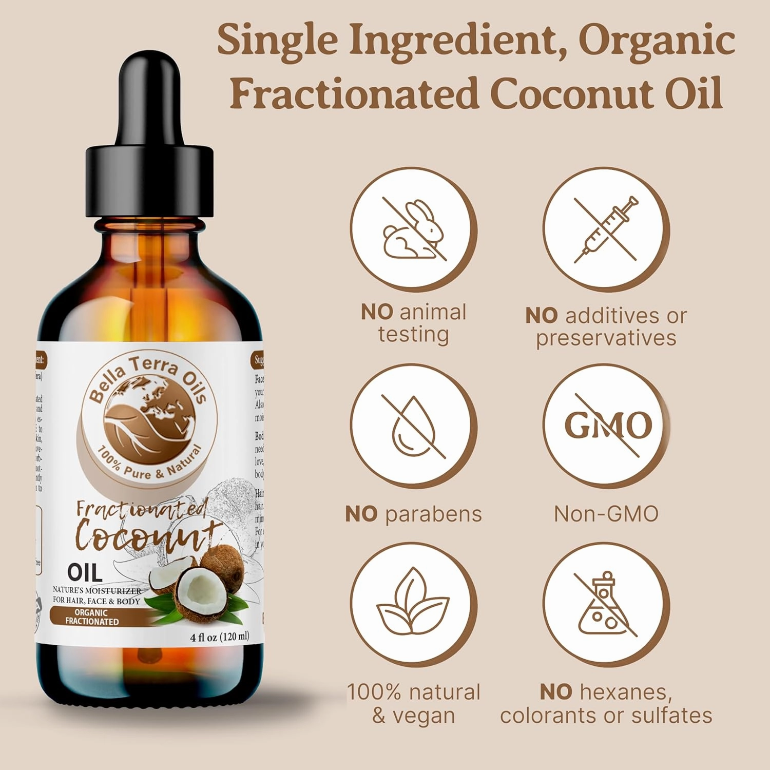 Bella Terra Oils Fractionated Coconut Oil (MCT Oil) – 1gallon, Deeply Hydrating and Nourishing, Non-Greasy, For Hair & Skin