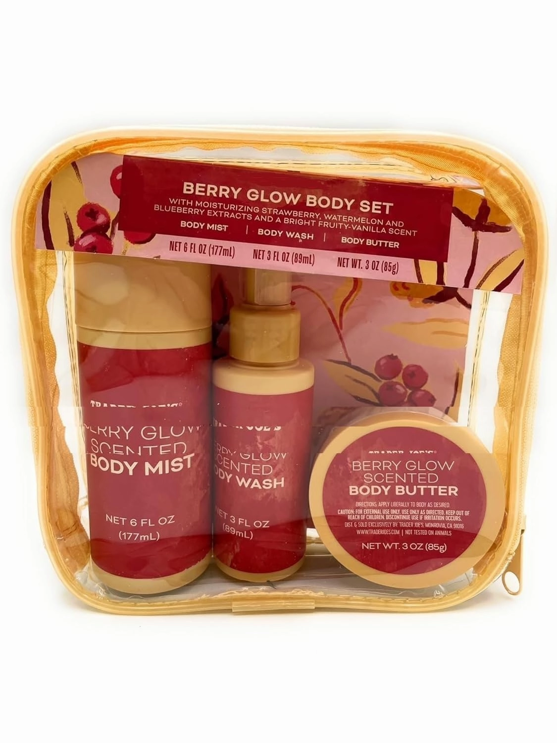 Berry Glow Body 3-Piece Set with Moisturizing Strawberry, Watermelon, Blueberry Extracts & Fruity Vanilla Scent 3oz/85g – Pack of 1