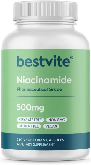 BESTVITE Niacinamide 500mg (240 Vegetarian Capsules) - No Stearates - Vegan - Gluten Free - Non GMO