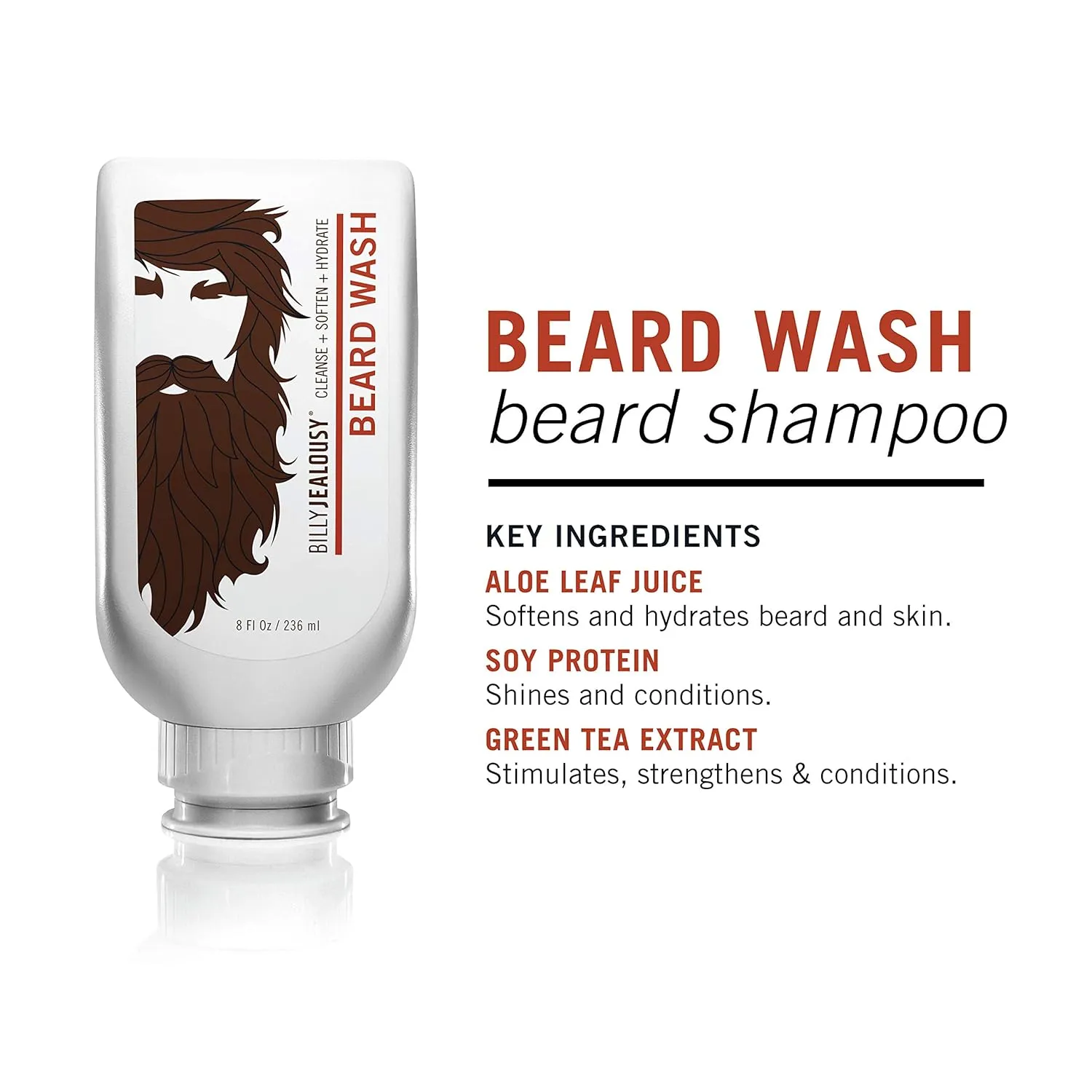 Billy Jealousy Beard Wash for Smooth, Manageable & Frizz-free Facial Hair, Beard Care Enriched with Hydrating Aloe & Strengthening & Conditioning Green Tea Extract