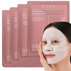 Bio-Collagen Real Deep Face Mask, Hydrogel Sheet Masks with Hyaluronic Acid and Niacinamide, Pack of 4