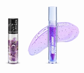 Blossom Zodiac Sign Vanilla Scented Moisturizing Roll on Lip Gloss with Crystals   Juicy Jelly Lip Care Fruit Flavored Nourishing Lip Oil, 2 Pack Bundle, Sagittarius/Grape