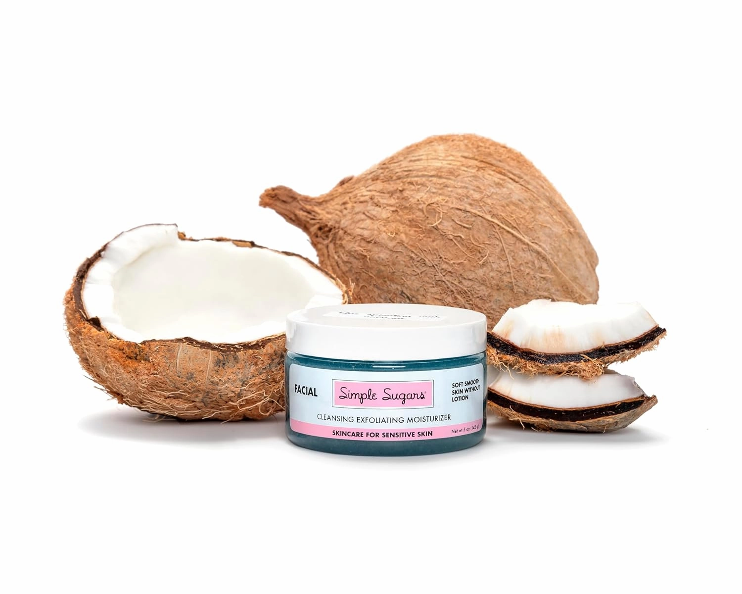 Blue Spirulina with Coconut Facial with Emu Oil - Cleansing Exfoliating Moisturizer for Sensitive Skin, Dry Skin, Eczema, Psoriasis