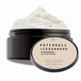 BLUEBYRD Glowwhip Body Butter – Patchouli & Cedarwood | Rich Whipped Body Cream – Deep Hydration with a Warm, Earthy Scent 8oz.