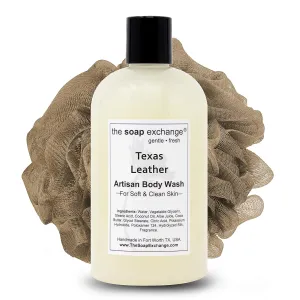 Body Wash - Texas Leather Scent - Hand Crafted 12 fl oz / 354 ml Natural Artisan Liquid Soap for Hand, Face & Body, Shower Gel, Cleanse, Moisturize, & Protect. Made in the USA.