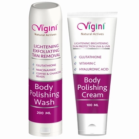 Body Skin Lightening Brightening Polishing Moisturizing Glowing Scrub Wash Cream Kit Men Women 300ml, Dark Spots Removal, Niacinamide, Vit C