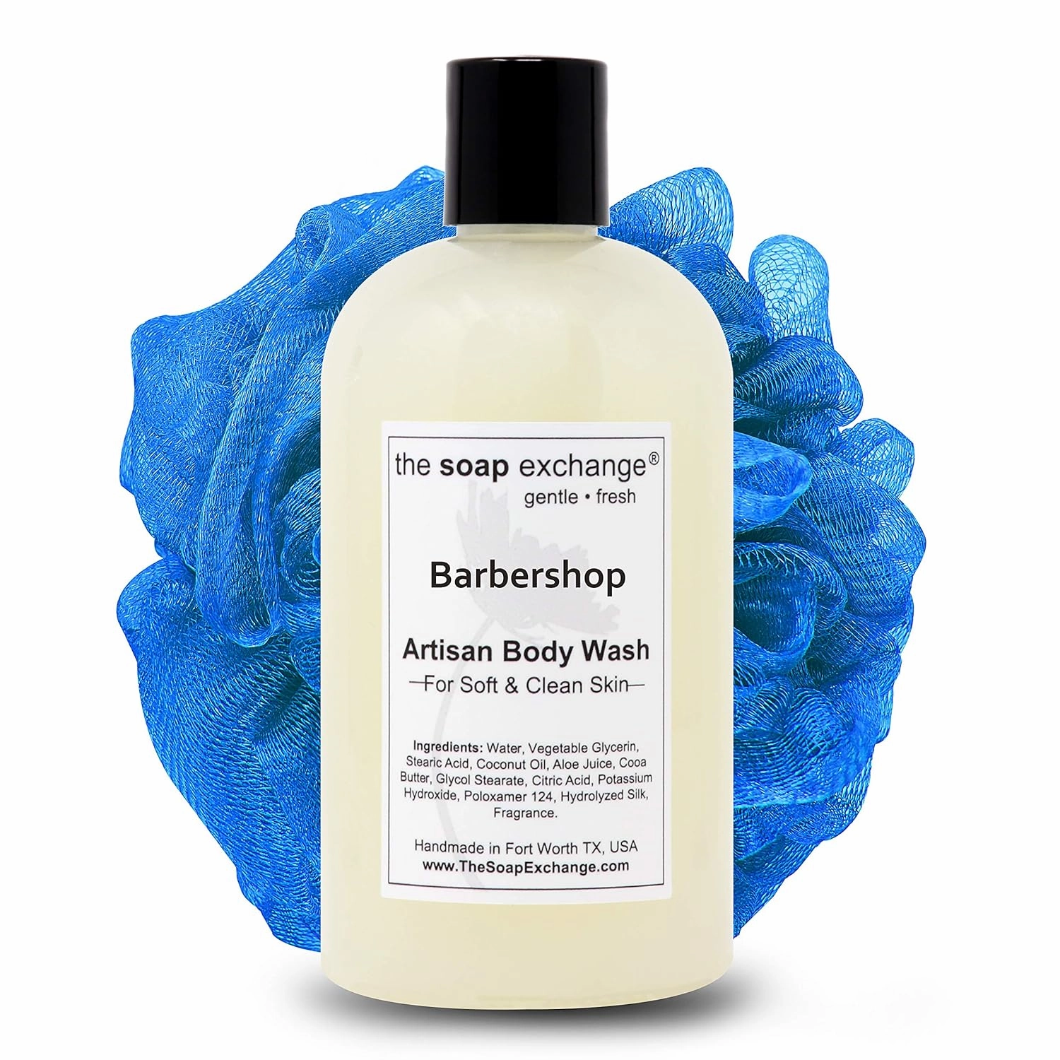 Body Wash - Barbershop Scent - Hand Crafted 12 fl oz / 354 ml Natural Artisan Liquid Soap for Hand, Face & Body, Shower Gel, Cleanse, Moisturize, & Protect. Made in the USA.