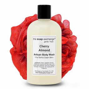 Body Wash - Cherry Almond Scent - Hand Crafted 12 fl oz / 354 ml Natural Artisan Liquid Soap for Hand, Face & Body, Shower Gel, Cleanse, Moisturize, & Protect. Made in the USA.
