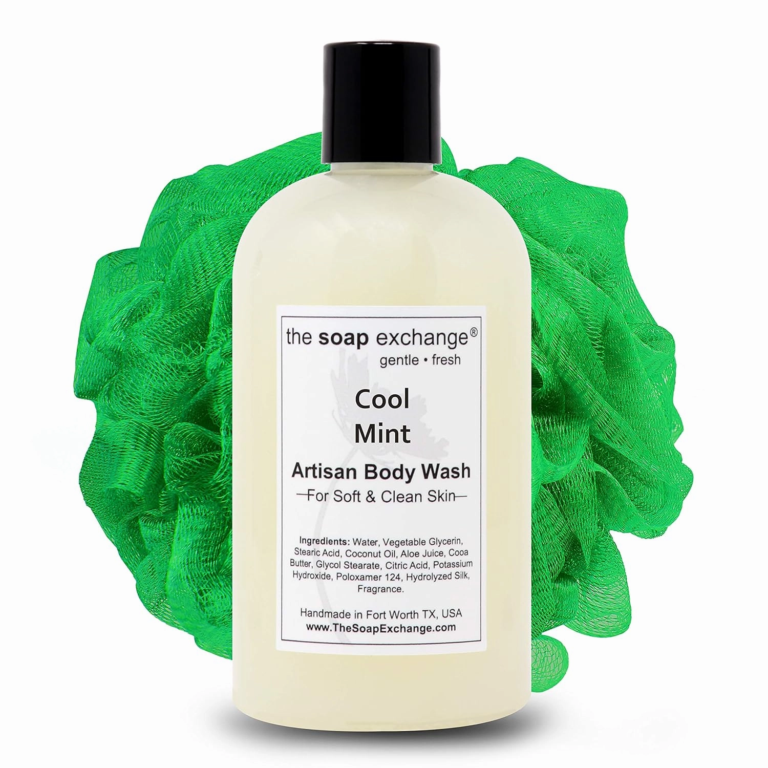 Body Wash - Cool Mint Scent - Hand Crafted 12 fl oz / 354 ml Natural Artisan Liquid Soap for Hand, Face & Body, Shower Gel, Cleanse, Moisturize, & Protect. Made in the USA.
