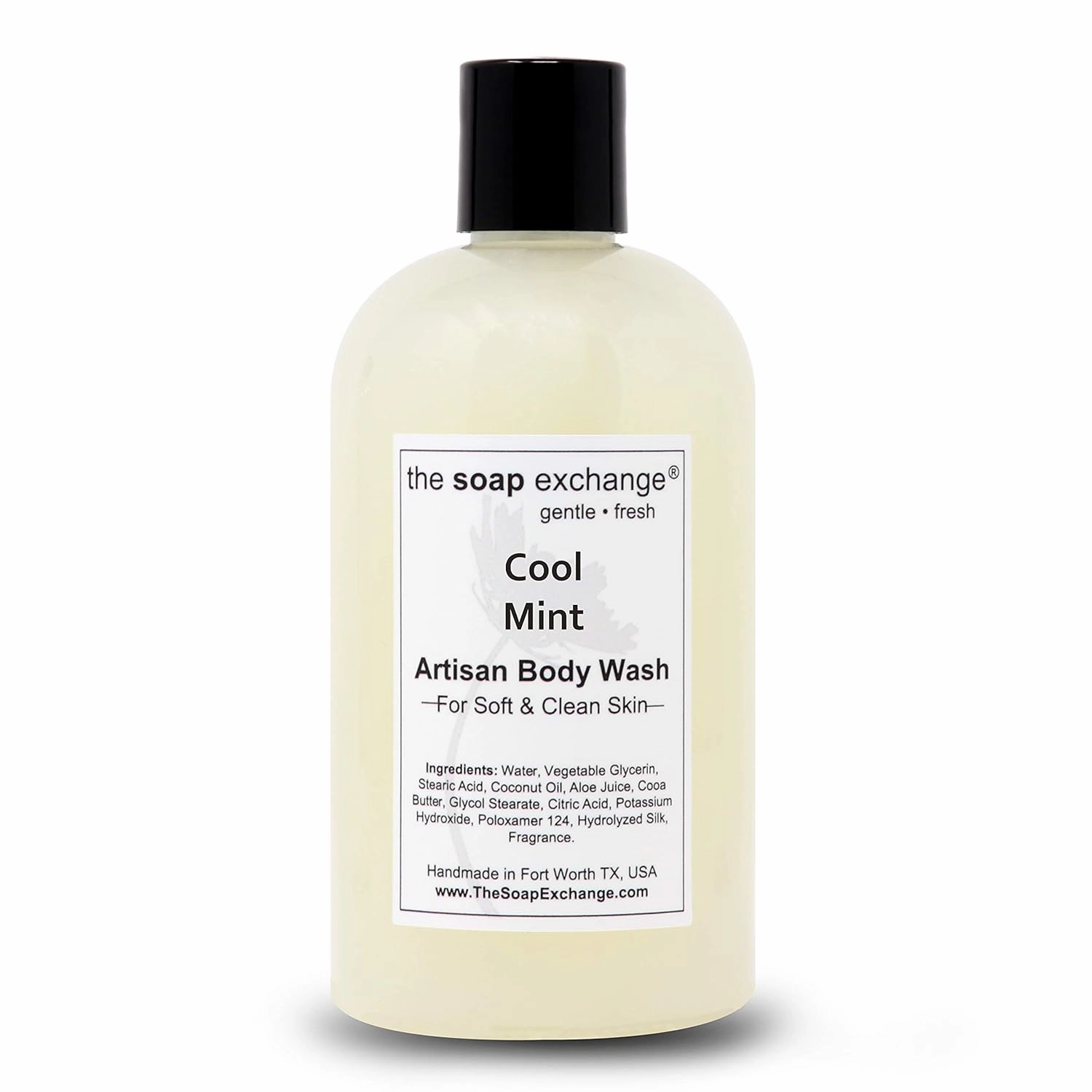 Body Wash - Cool Mint Scent - Hand Crafted 12 fl oz / 354 ml Natural Artisan Liquid Soap for Hand, Face & Body, Shower Gel, Cleanse, Moisturize, & Protect. Made in the USA.
