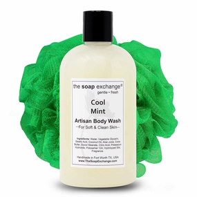Body Wash - Cool Mint Scent - Hand Crafted 12 fl oz / 354 ml Natural Artisan Liquid Soap for Hand, Face & Body, Shower Gel, Cleanse, Moisturize, & Protect. Made in the USA.