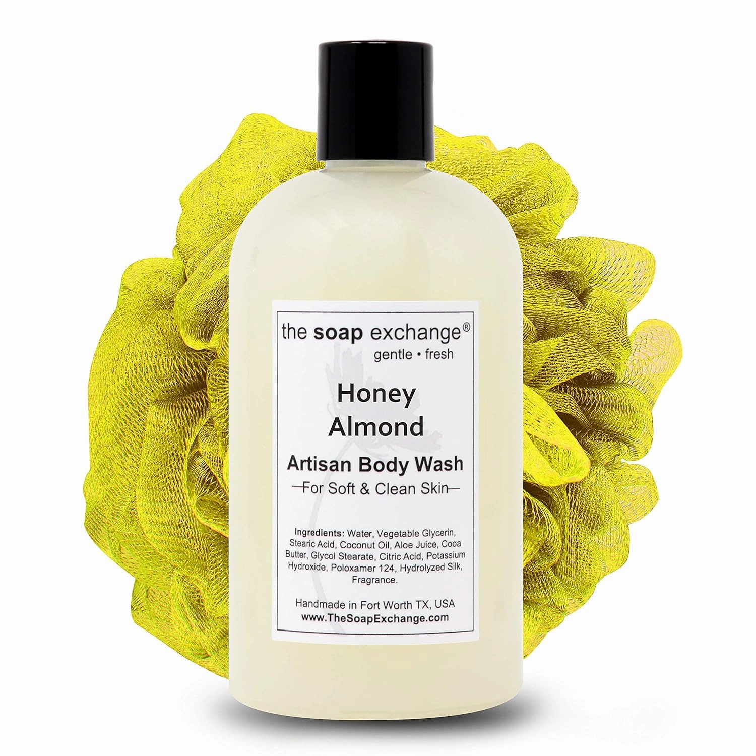 Body Wash - Honey Almond Scent - Hand Crafted 12 fl oz / 354 ml Natural Artisan Liquid Soap for Hand, Face & Body, Shower Gel, Cleanse, Moisturize, & Protect. Made in the USA.